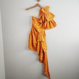 NEW Atoir Revolve Guiding Light Orange Ruffle Floral Lace One Shoulder Dress
